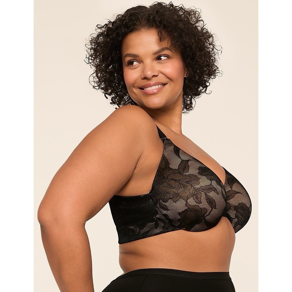 Cacique Invisible Lace Backsmoother Bra 40H Black Floral Full Coverage NWT - Picture 2 of 12